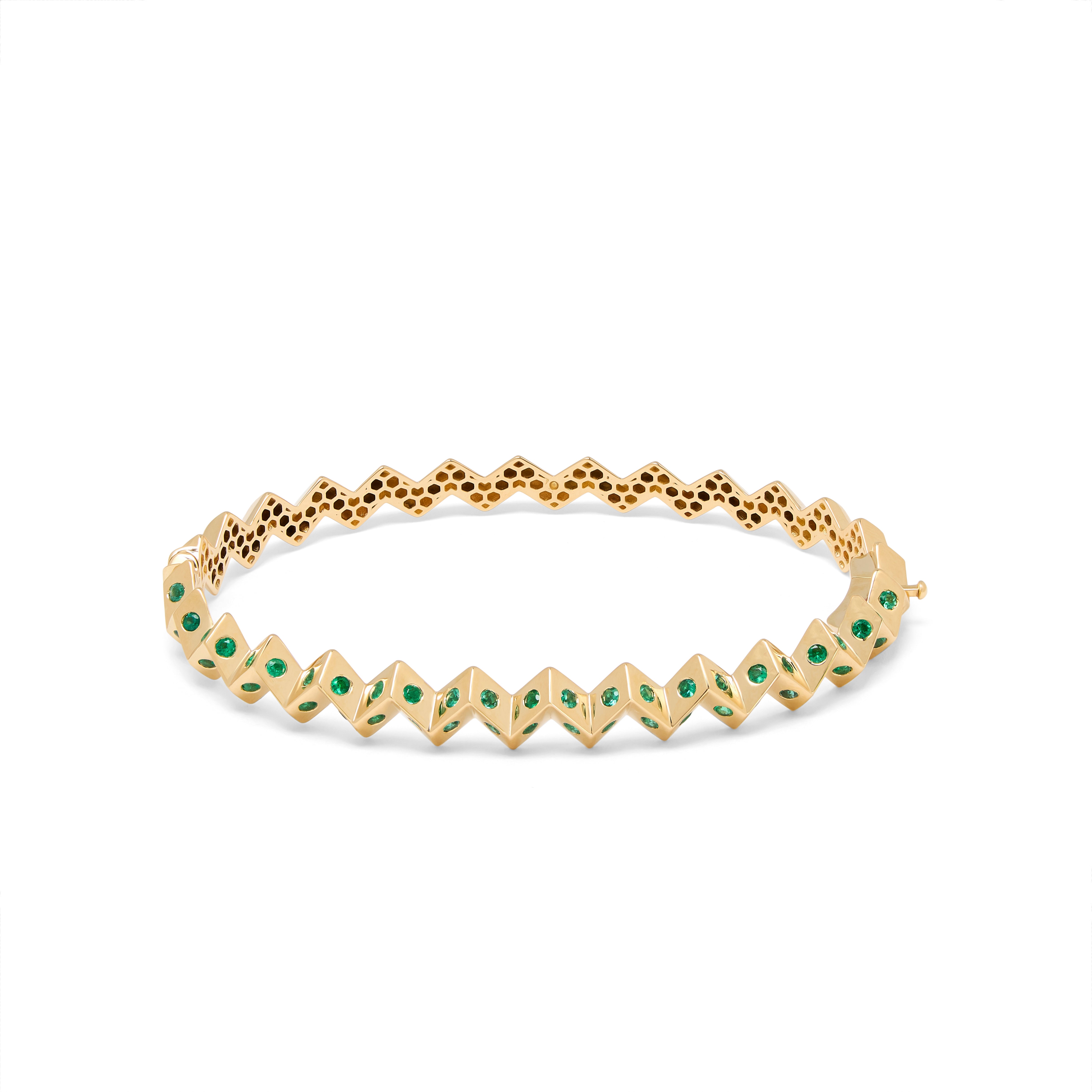 Chunky Polkadot Emerald Diamond Zigzag Bangle