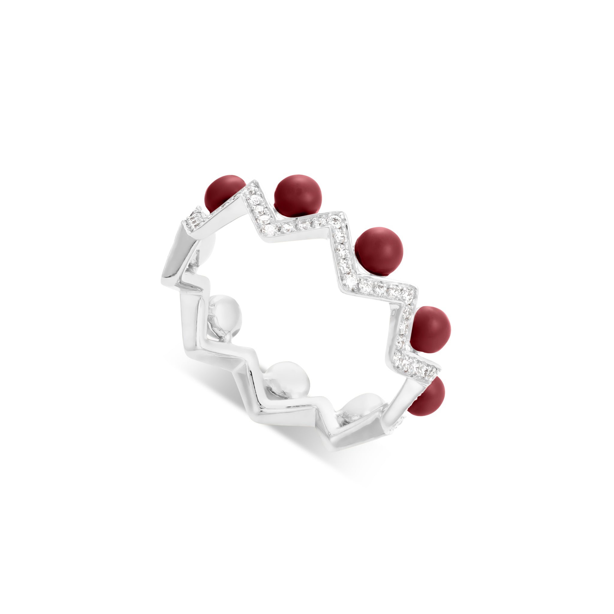 Dual Diamond Zigzag Ring with Enamel