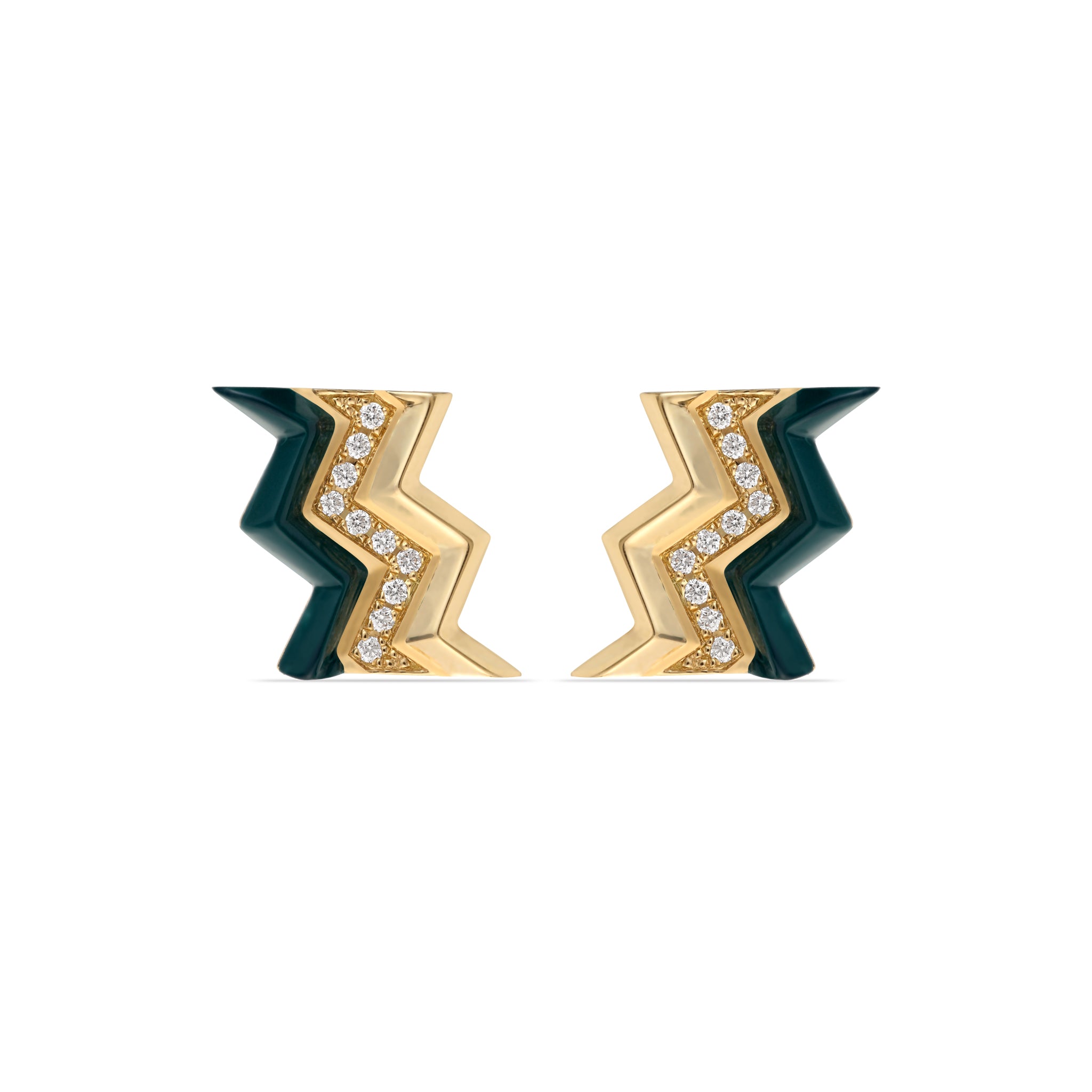 Triple Zigzag Studs with Diamonds and Enamel