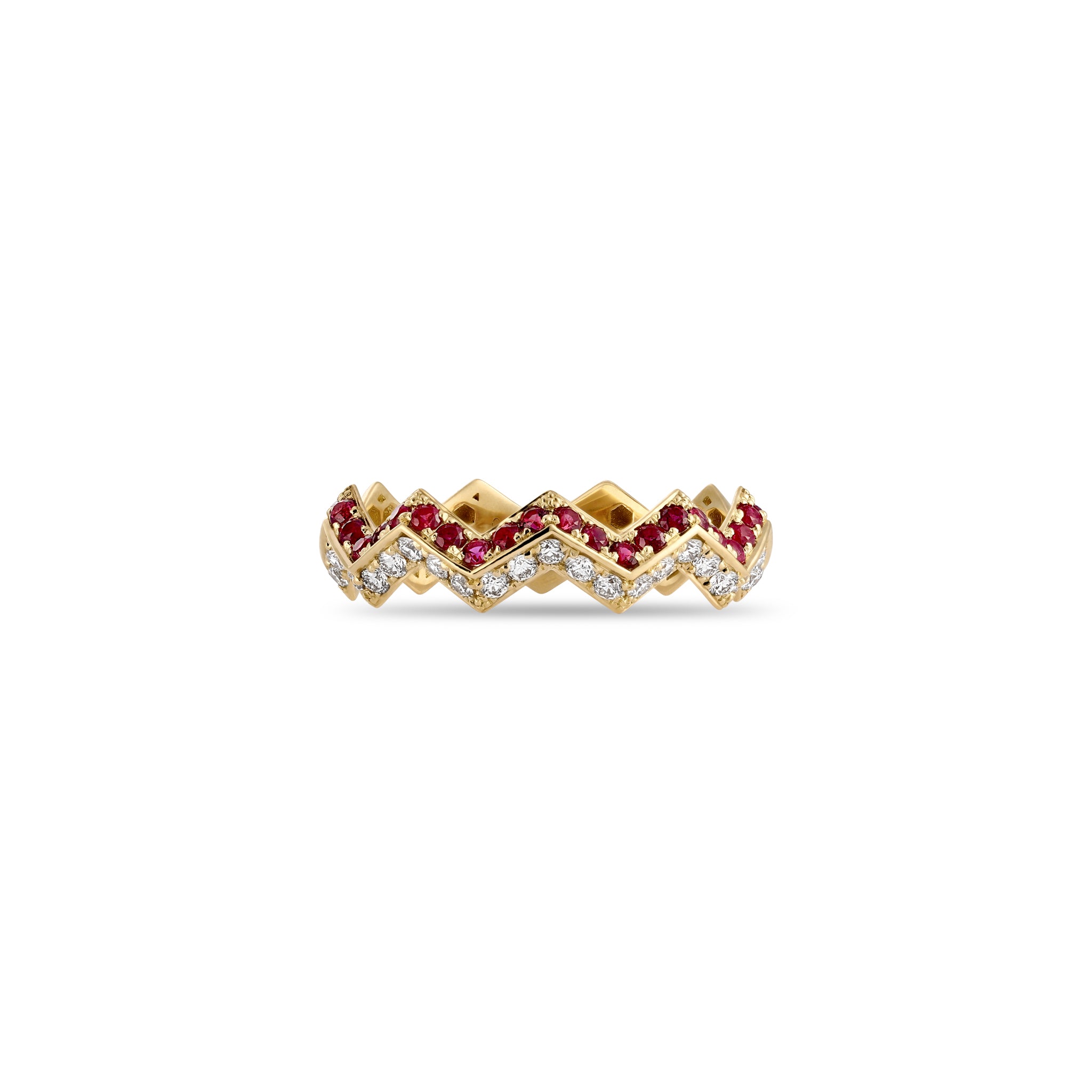 ⁠Split Zigzag Ring in Diamond & Ruby