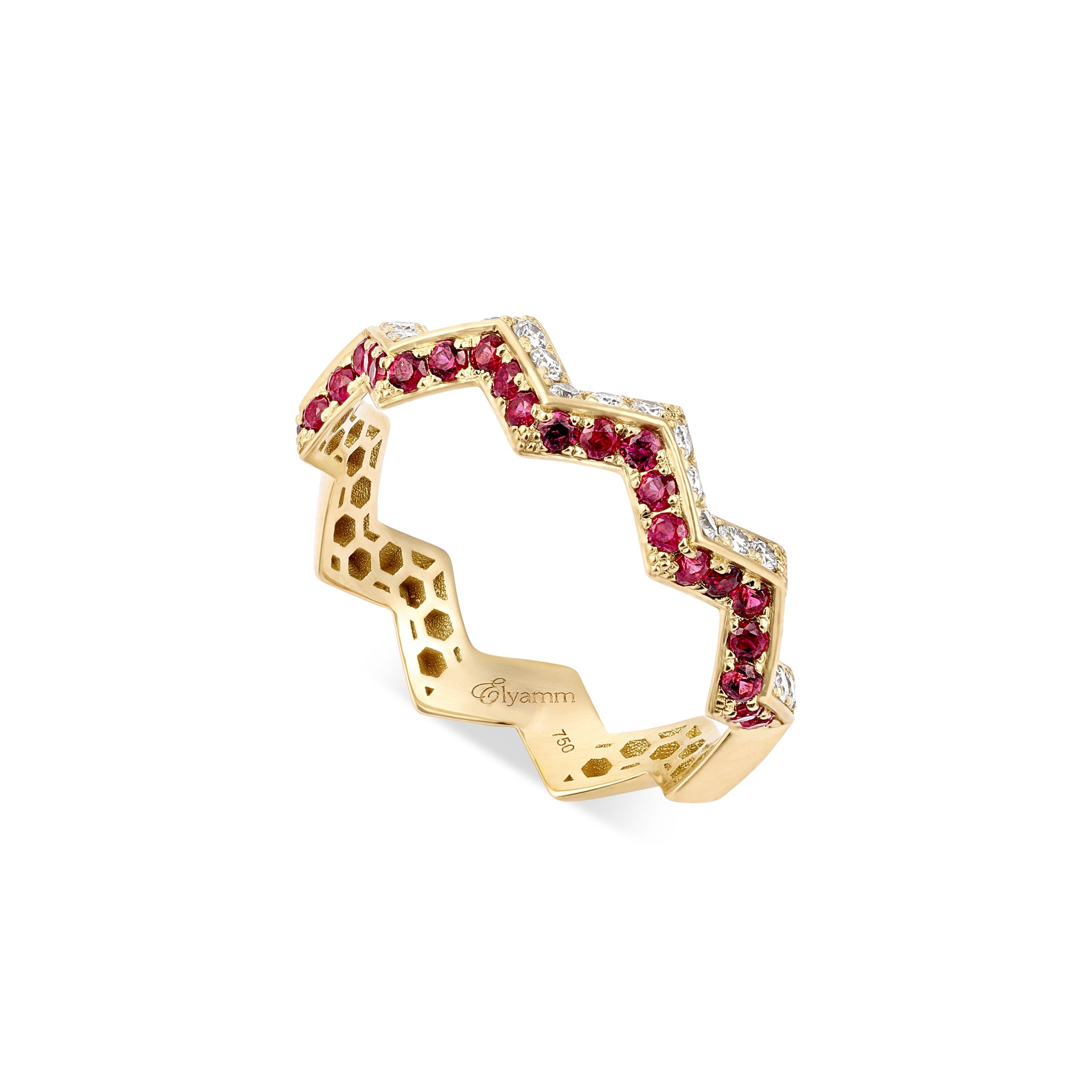 ⁠Split Zigzag Ring in Diamond & Ruby