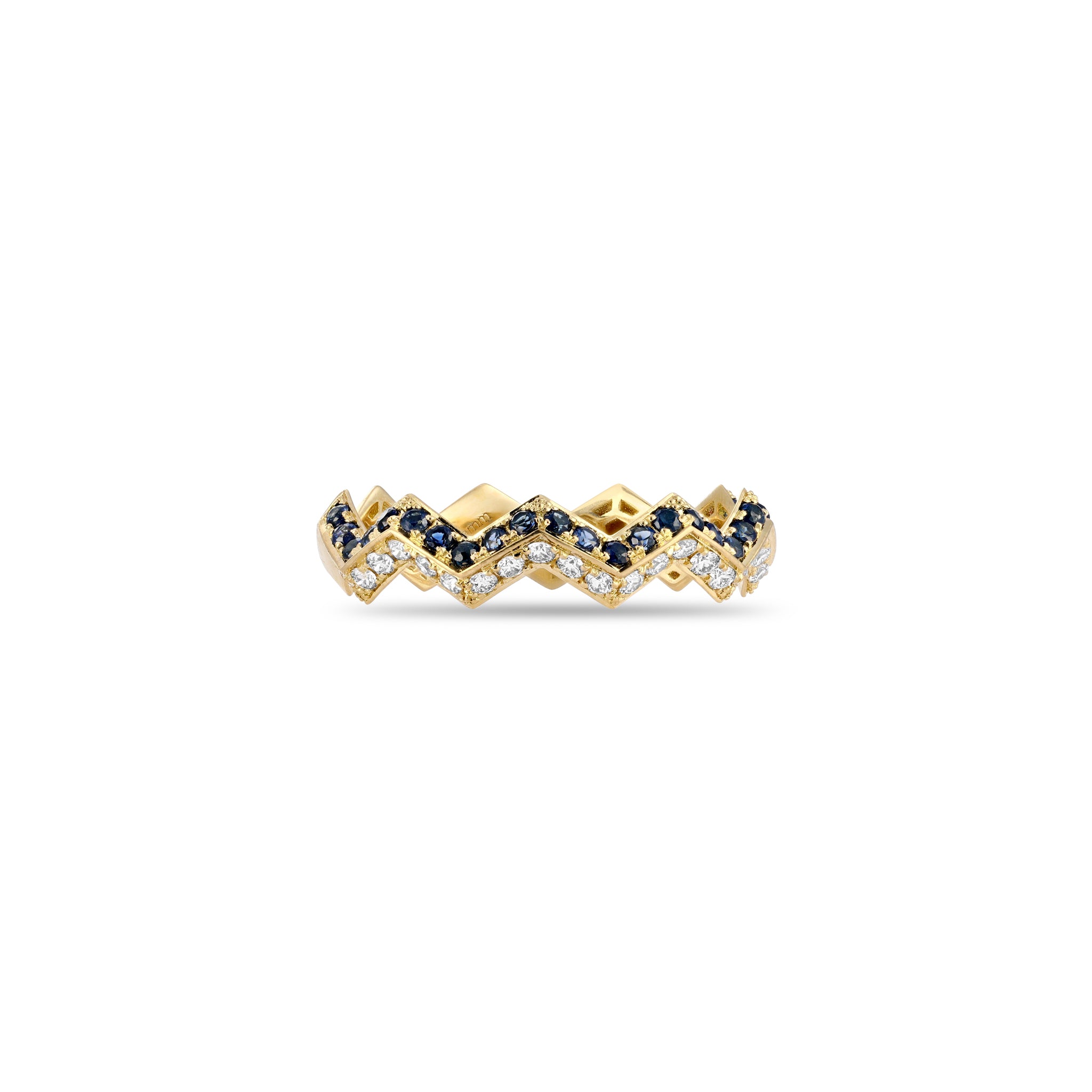Split Zigzag Ring in Diamond & Blue Sapphire