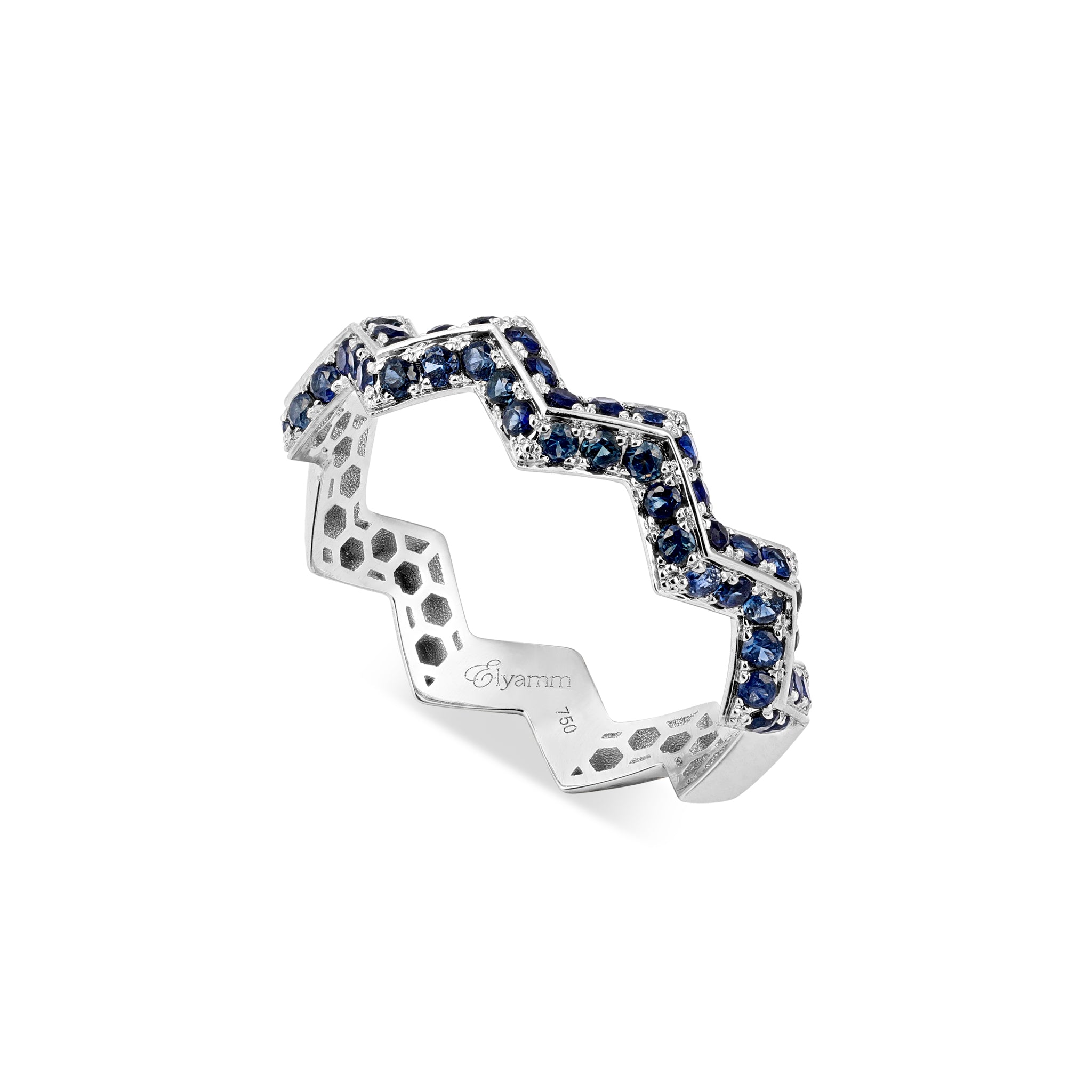 ⁠Split Zigzag Ring in Light & Dark Blue Sapphire