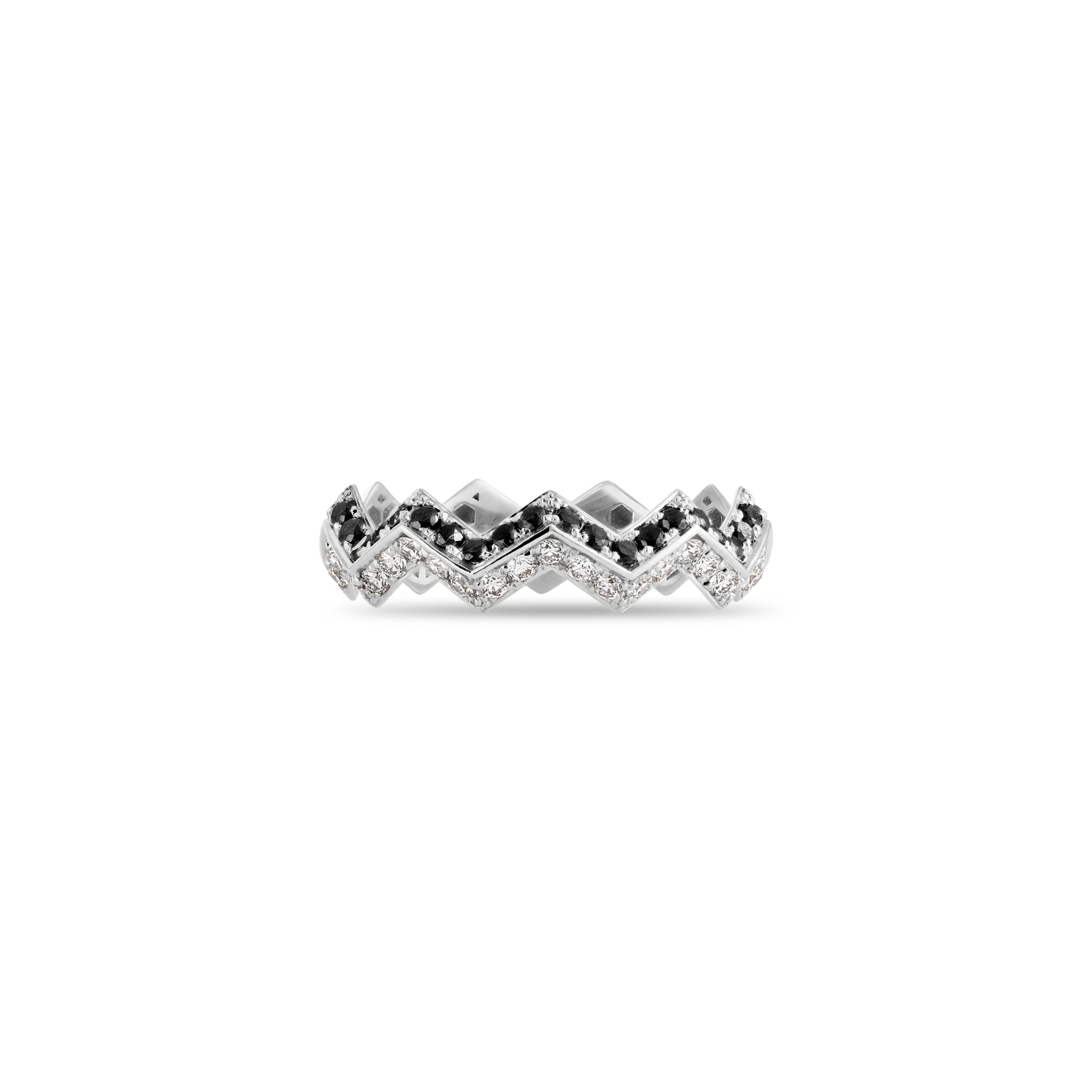 Split Zigzag Ring in White & Black Diamonds
