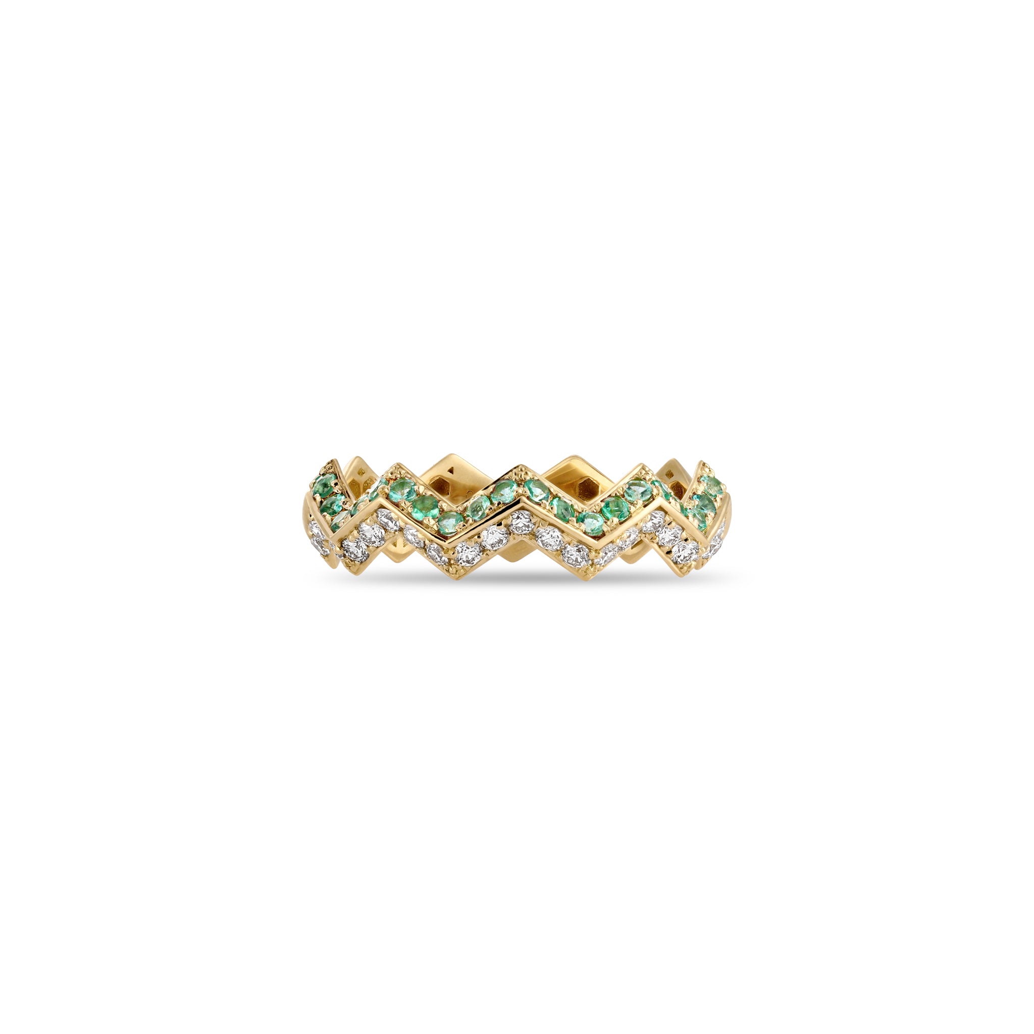 Split Zigzag Ring in Diamond & Emerald
