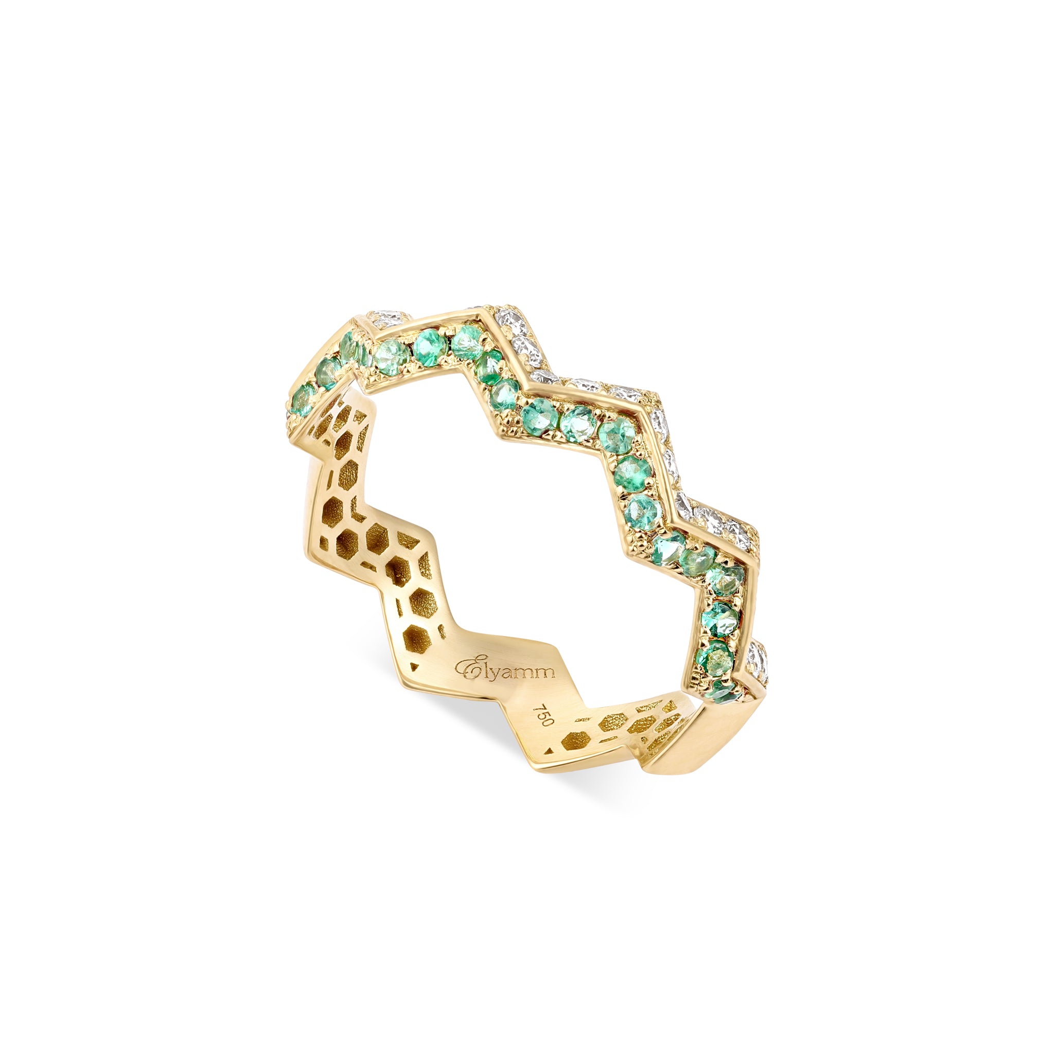 Split Zigzag Ring in Diamond & Emerald