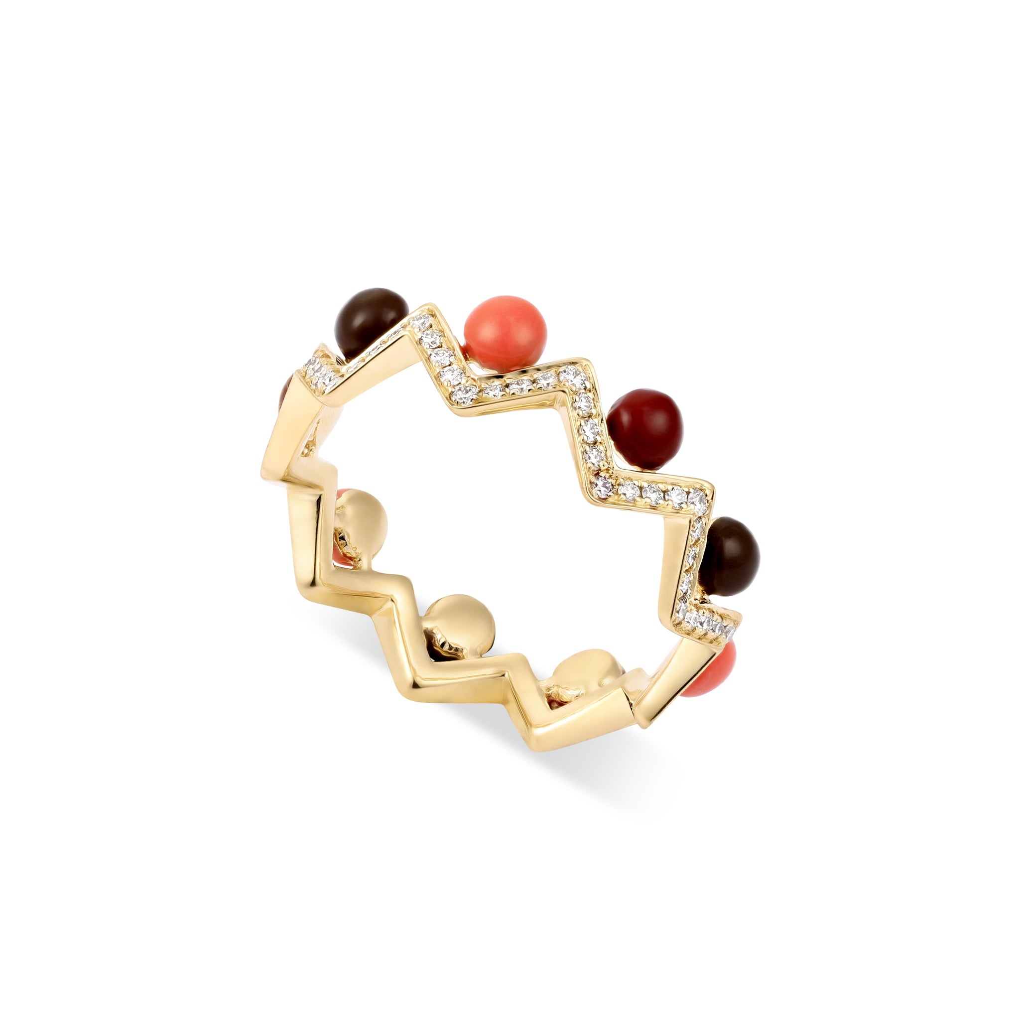 Dual Diamond Zigzag Ring with Tri Color Enamel