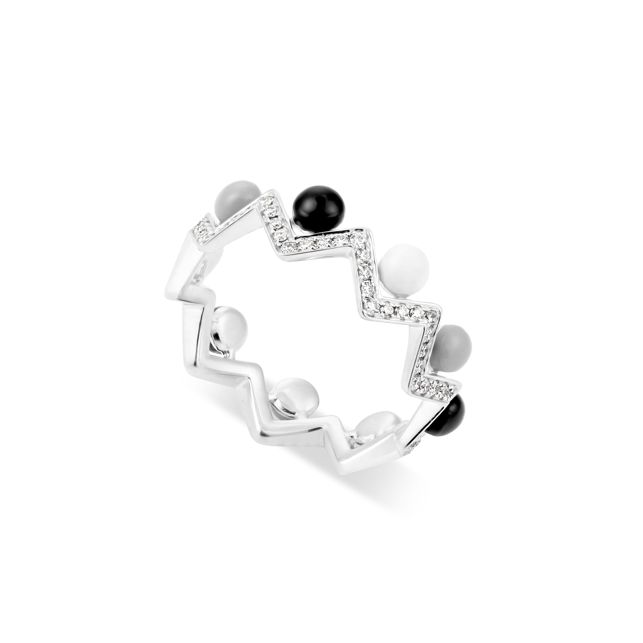 Dual Diamond Zigzag Ring with Tri Color Enamel