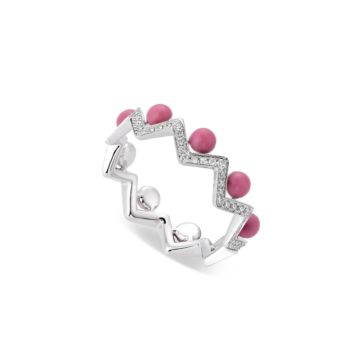 Dual Diamond Zigzag Ring with Enamel