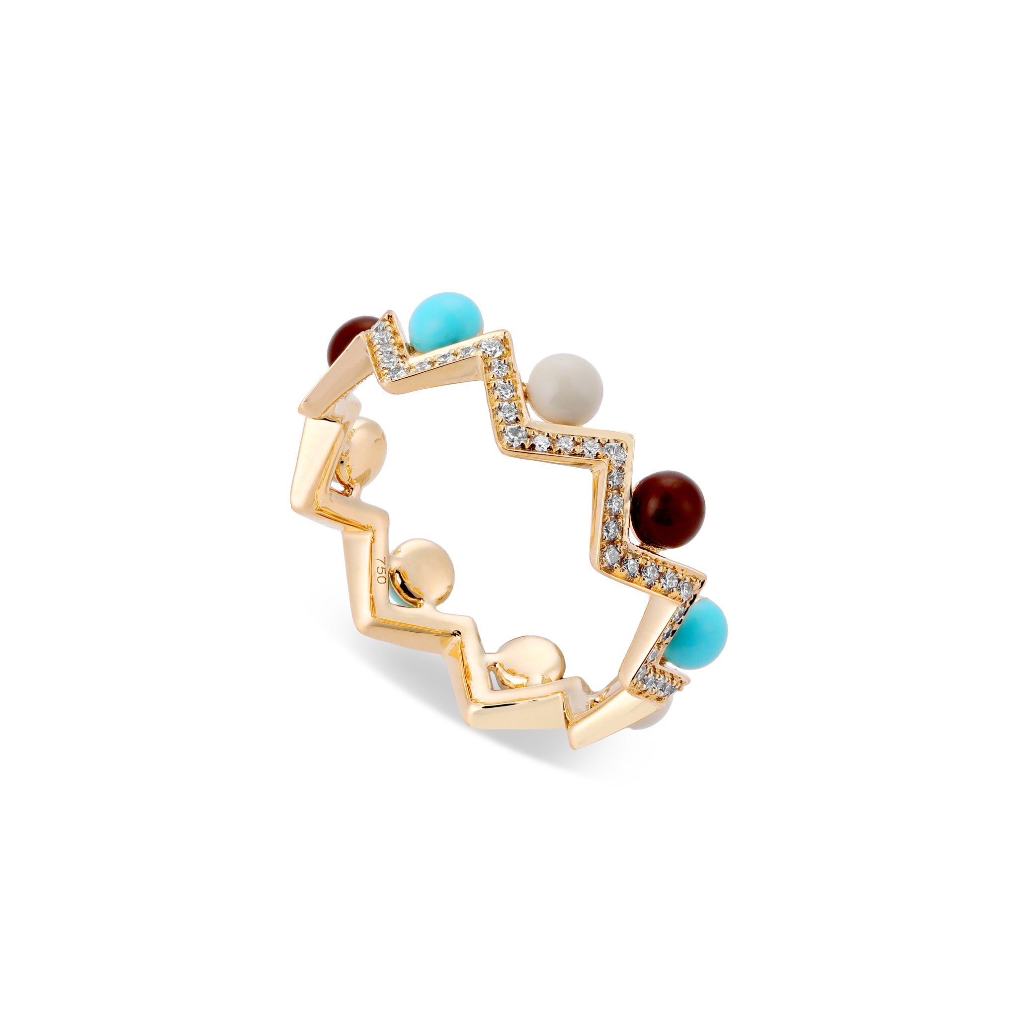 Dual Diamond Zigzag Ring with Tri Color Enamel
